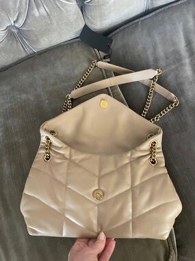 Quilted Shoulder Bag with Gold Chain Strap - Taupe